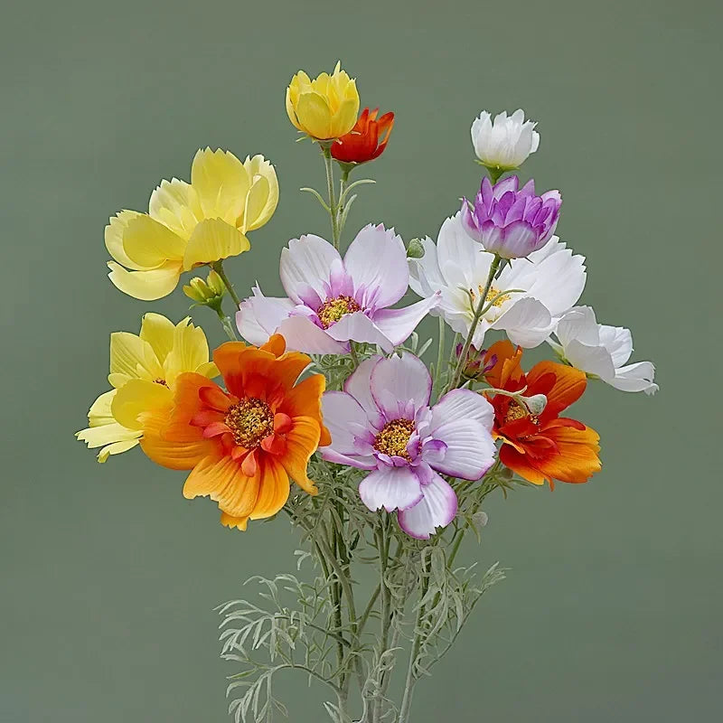Artificial Cosmos Flower Branch – 4-Fork Stem for Home & Wedding Décor