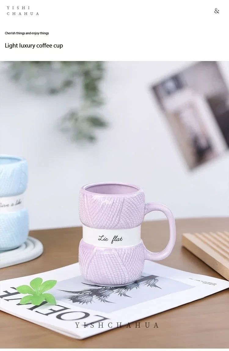 Wool Knit Pattern Coffee Mug – Ceramic Cosy Textured Cup for Hot Drinks