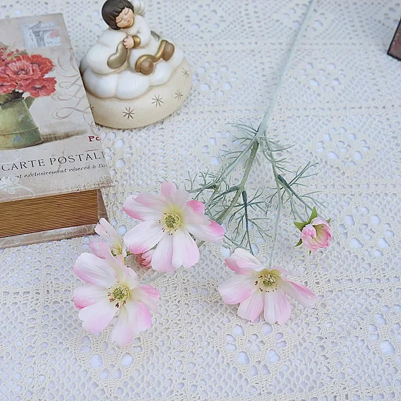Artificial Cosmos Flower Branch – 4-Fork Stem for Home & Wedding Décor