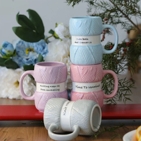 Wool Knit Pattern Coffee Mug – Ceramic Cosy Textured Cup for Hot Drinks