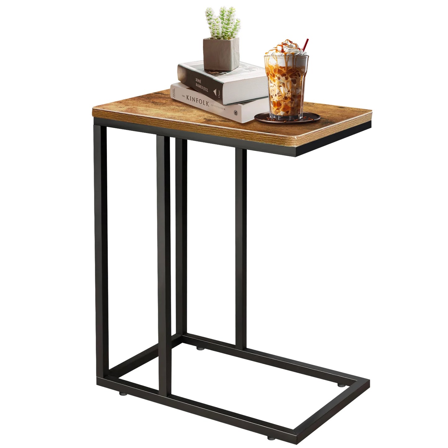 C-Shaped Side Table Laptop Sofa Table – Small Corner Coffee/Bedside Snack Table for Living Room