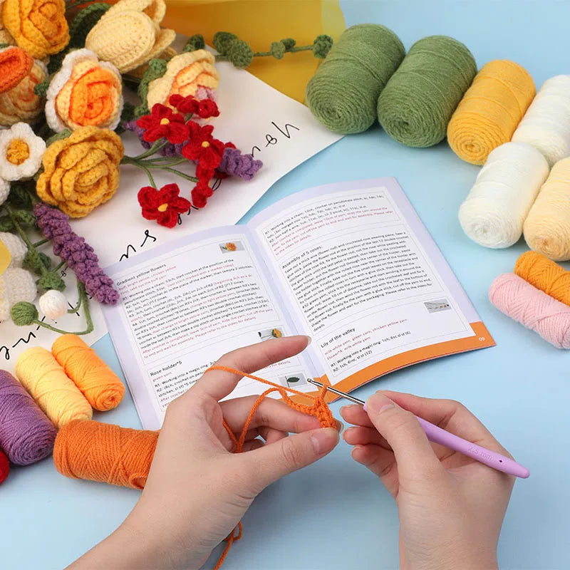 Crochet Bouquet Flowers DIY Kit — Yarn, Hooks & Instructions for Beginners