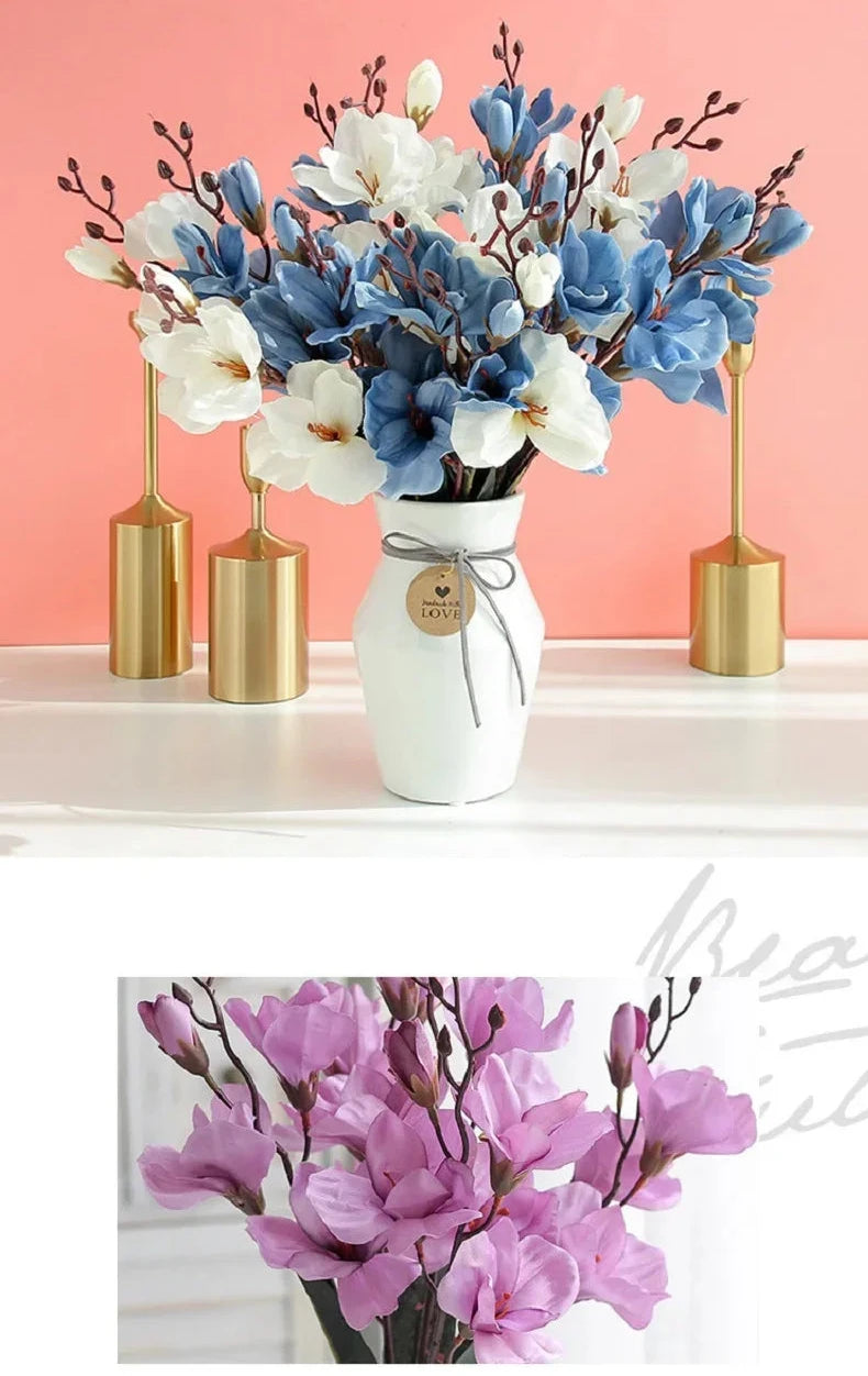 Artificial Magnolia Flower Bouquet – 5 Stems 20 Heads for Home & Wedding Décor