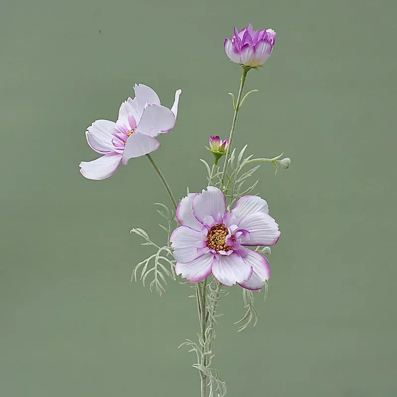 Artificial Cosmos Flower Branch – 4-Fork Stem for Home & Wedding Décor