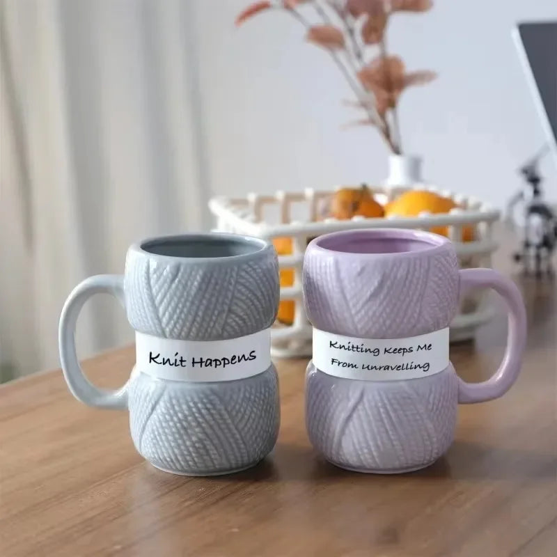 Wool Knit Pattern Coffee Mug – Ceramic Cosy Textured Cup for Hot Drinks