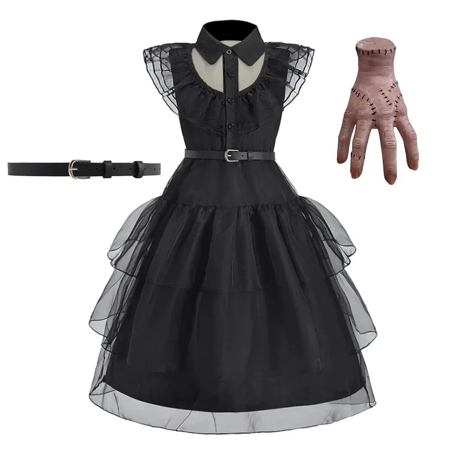 Girls Gothic Black Costume Dress – Spooky Princess Outfit for Halloween & Parties