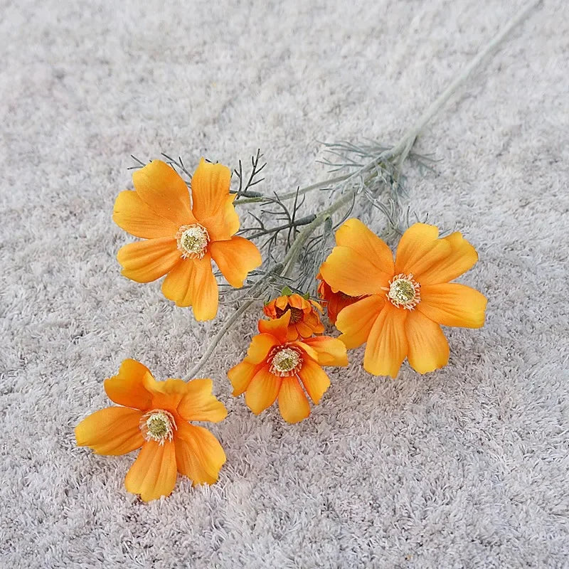 Artificial Cosmos Flower Branch – 4-Fork Stem for Home & Wedding Décor