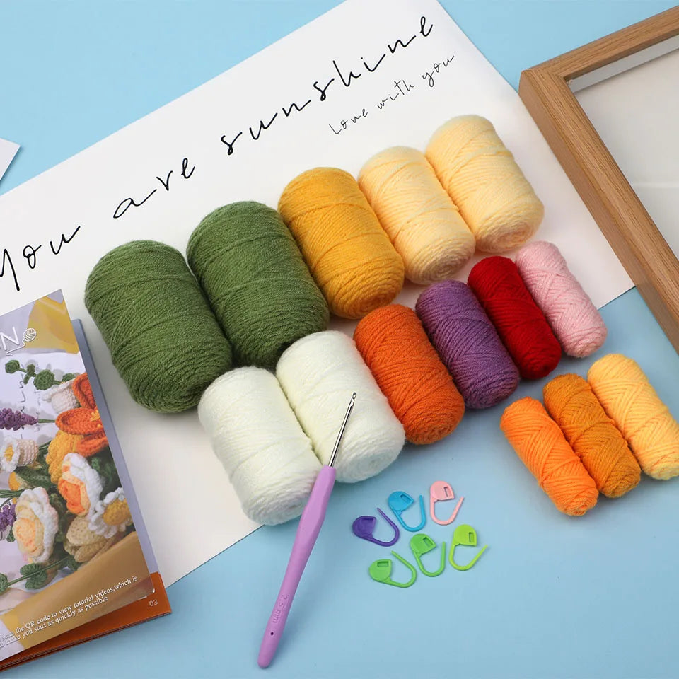 Crochet Bouquet Flowers DIY Kit — Yarn, Hooks & Instructions for Beginners