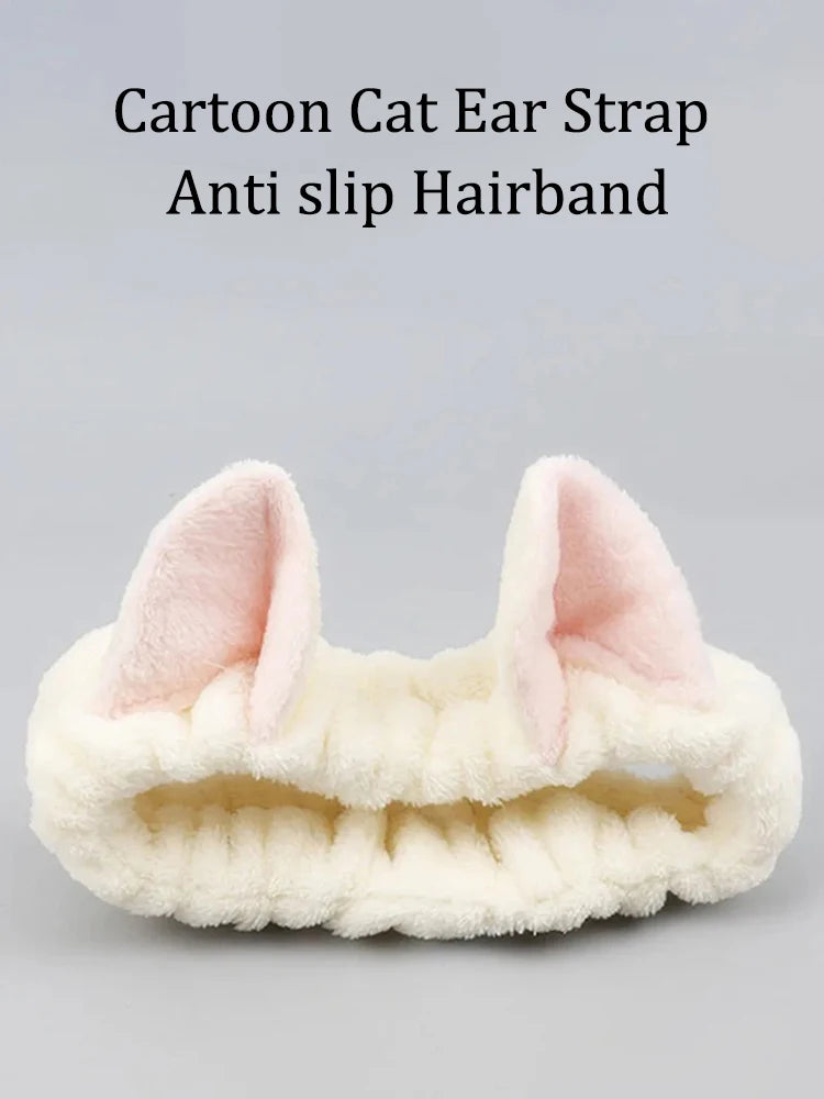 Cat Ear Coral Plush Hairband – Soft Wash / Makeup Headband, Girls’ Accessory