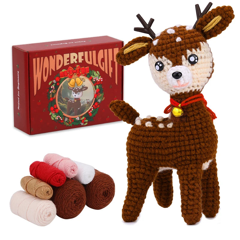 Christmas Crochet Kit – DIY Santa, Reindeer, Snowman & Tree with Yarn & Hooks