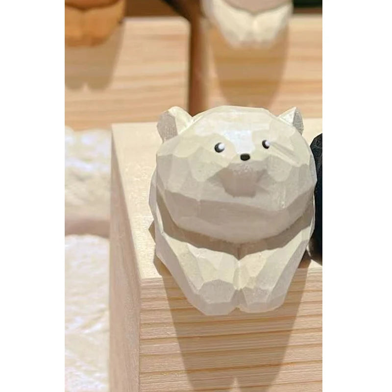 Hand-Carved Solid Wood Bear Desktop Ornament – Cute Home & Room Decoration
