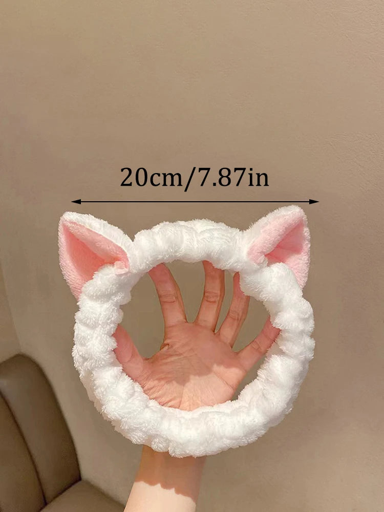 Cat Ear Coral Plush Hairband – Soft Wash / Makeup Headband, Girls’ Accessory