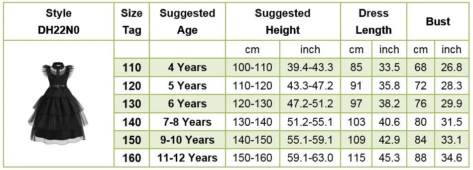 Girls Gothic Black Costume Dress – Spooky Princess Outfit for Halloween & Parties