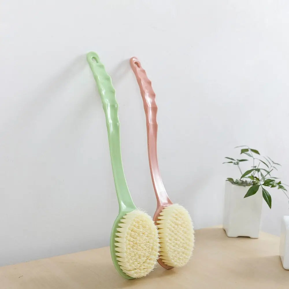 Long Handle Bath Brush – Soft Exfoliating Shower Brush in Beige, Green, Blue or Pink