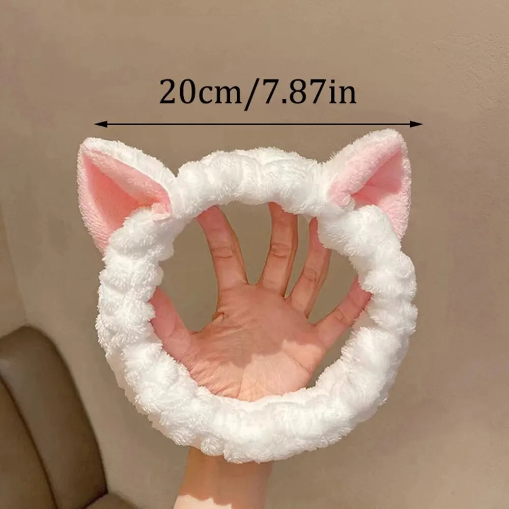Cat Ear Coral Plush Hairband – Soft Wash / Makeup Headband, Girls’ Accessory