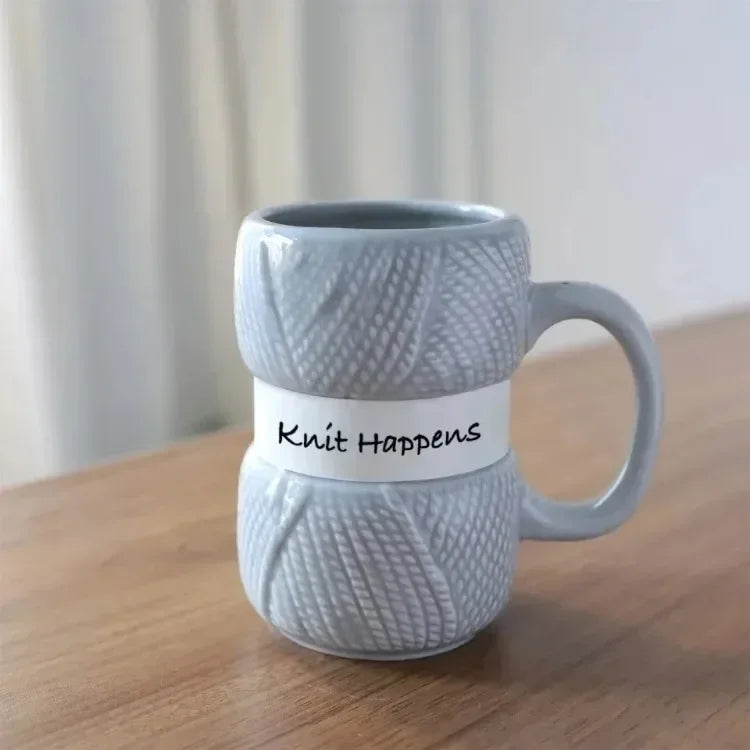 Wool Knit Pattern Coffee Mug – Ceramic Cosy Textured Cup for Hot Drinks