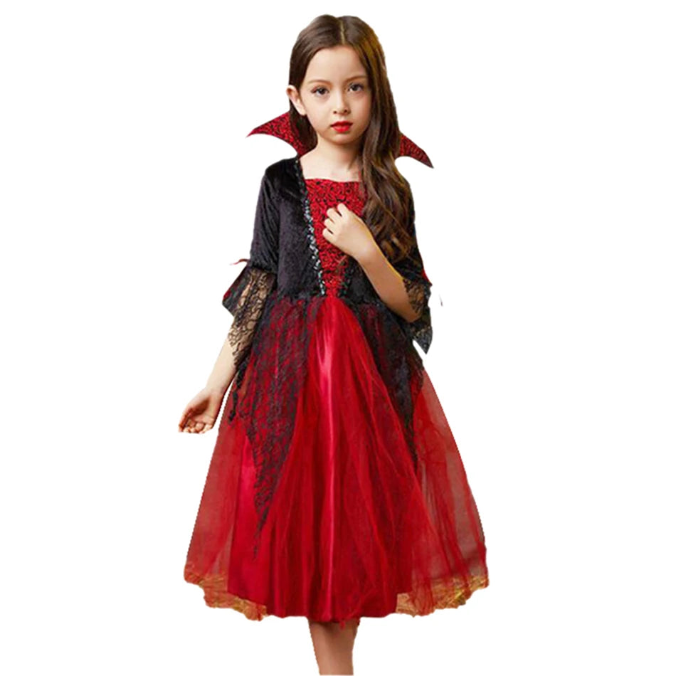Girls Halloween Ghost Bride Costume – Black Mesh Vampire Princess Halloween Dress
