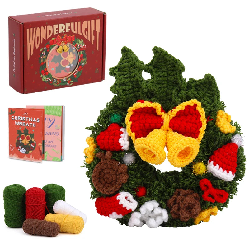 Christmas Crochet Kit – DIY Santa, Reindeer, Snowman & Tree with Yarn & Hooks