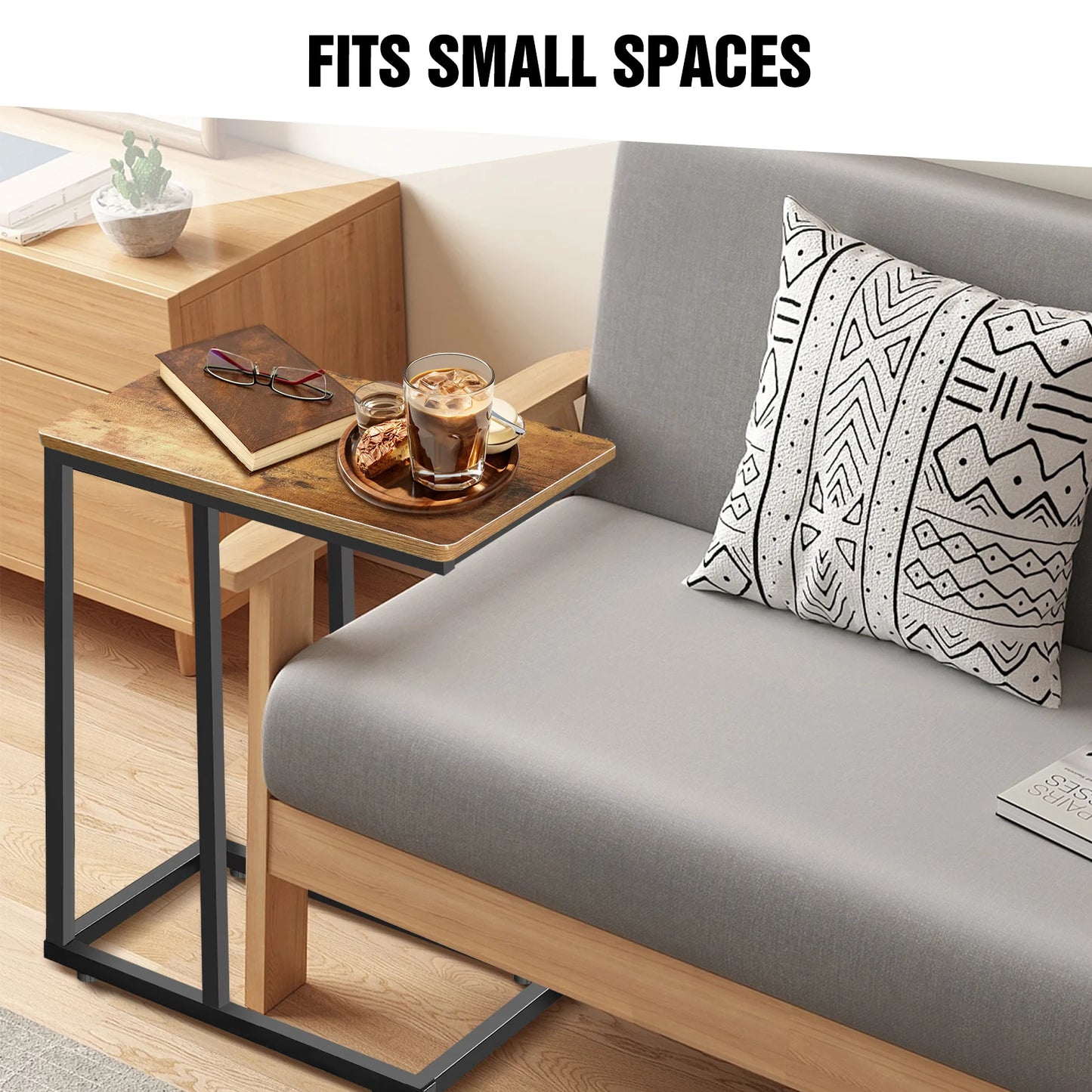 C-Shaped Side Table Laptop Sofa Table – Small Corner Coffee/Bedside Snack Table for Living Room
