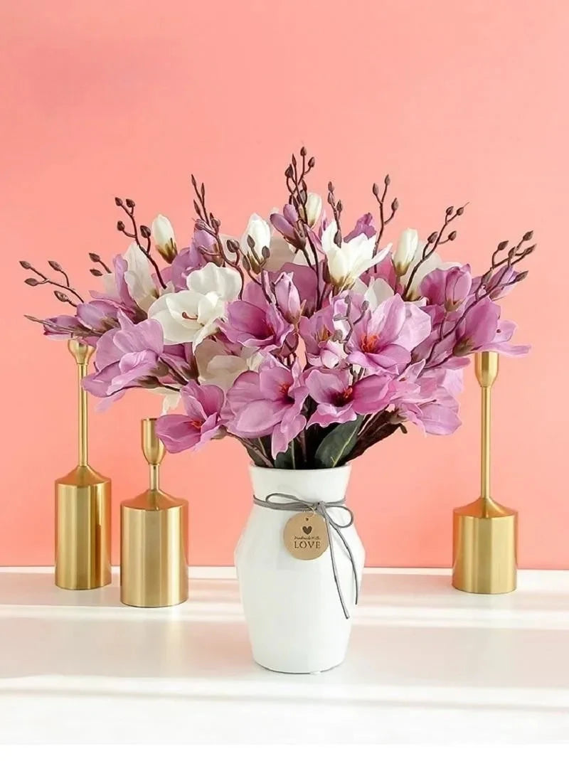 Artificial Magnolia Flower Bouquet – 5 Stems 20 Heads for Home & Wedding Décor