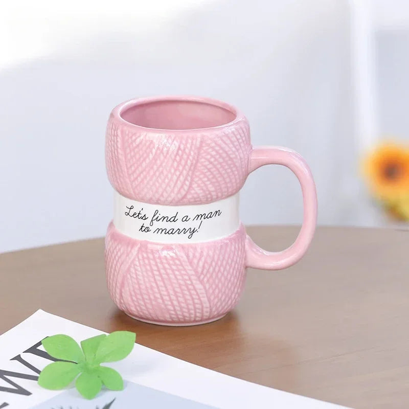 Wool Knit Pattern Coffee Mug – Ceramic Cosy Textured Cup for Hot Drinks