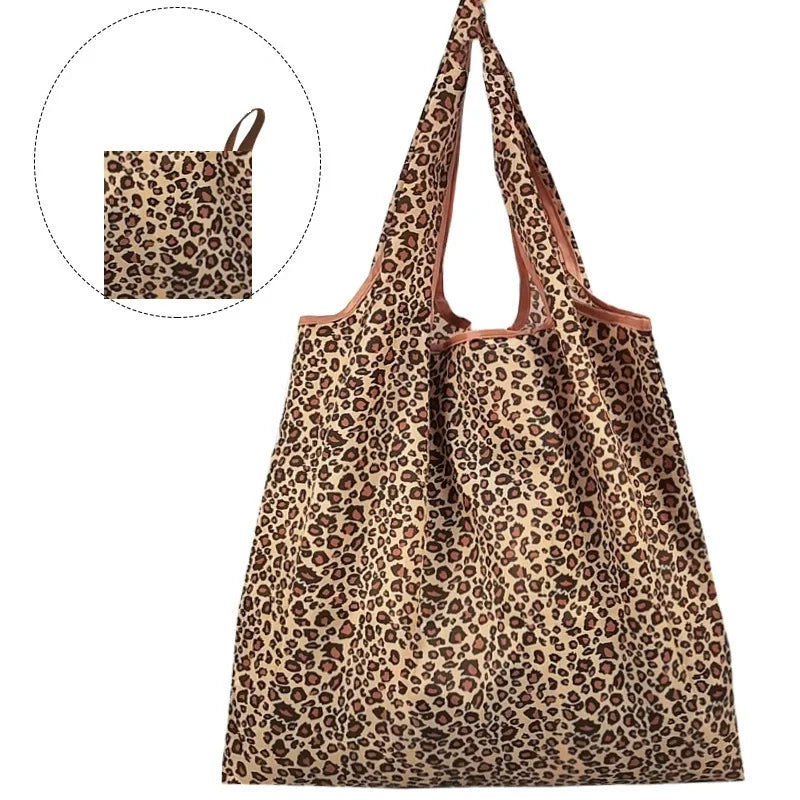 Large Capacity Leopard Print Foldable Shopping Tote – Women’s Hand Bag