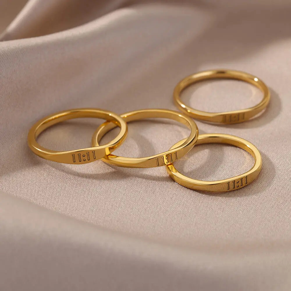 11:11 Angel Number Rings for Women – Gold Stainless Steel
