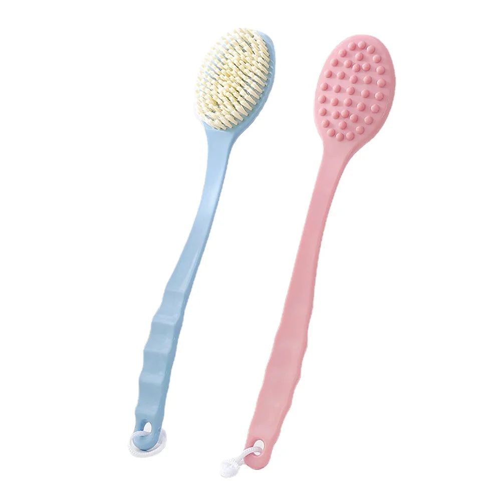 Long Handle Bath Brush – Soft Exfoliating Shower Brush in Beige, Green, Blue or Pink