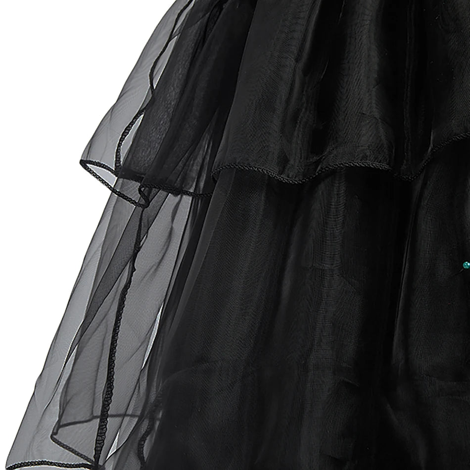 Girls Gothic Black Costume Dress – Spooky Princess Outfit for Halloween & Parties