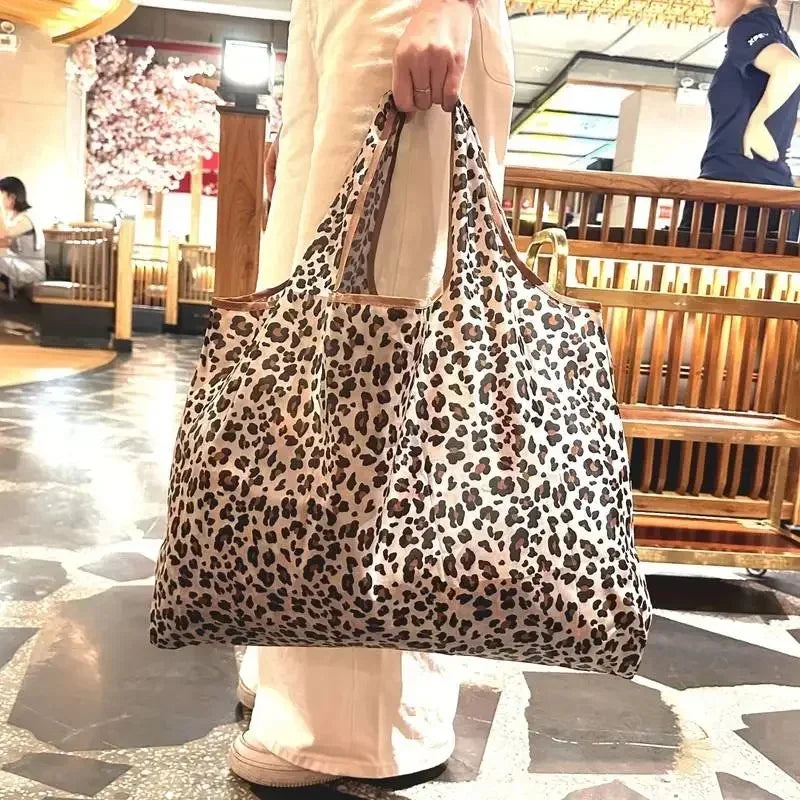 Large Capacity Leopard Print Foldable Shopping Tote – Women’s Hand Bag