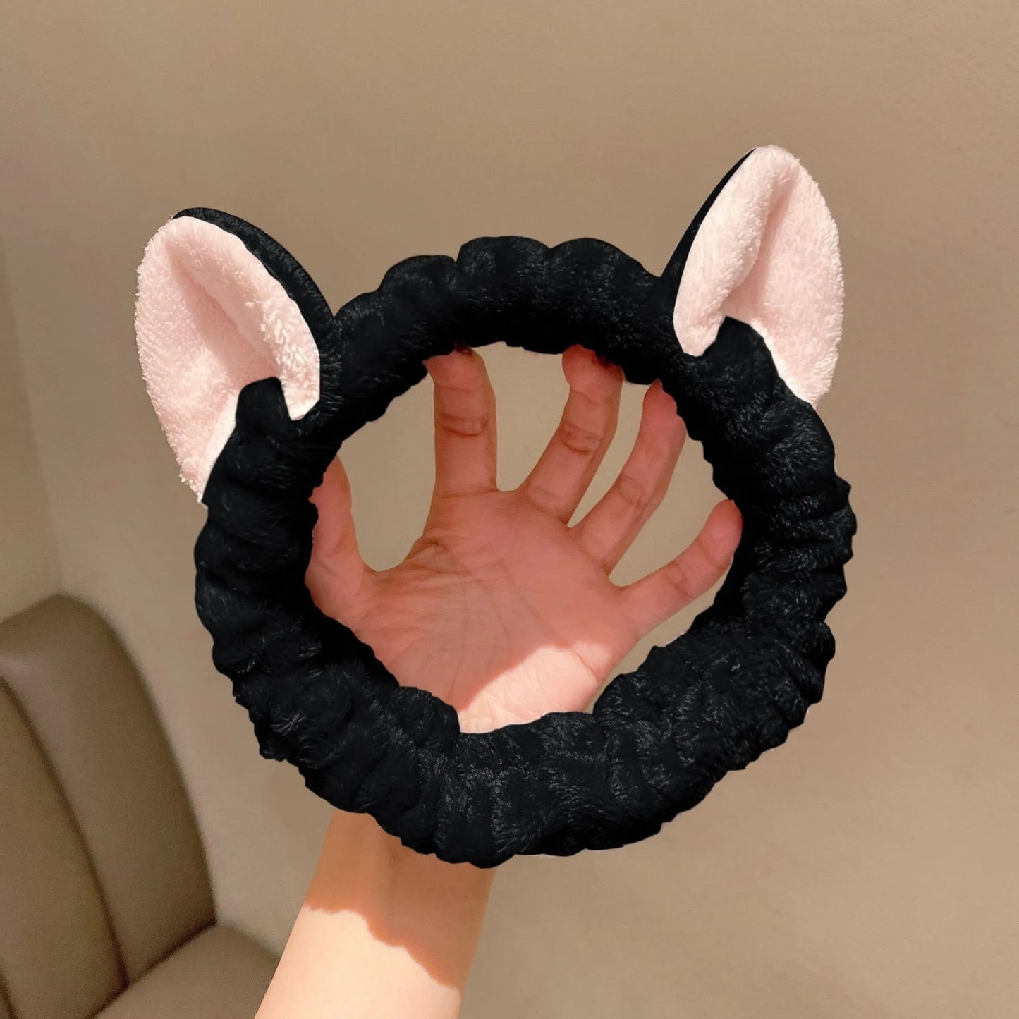 Cat Ear Coral Plush Hairband – Soft Wash / Makeup Headband, Girls’ Accessory