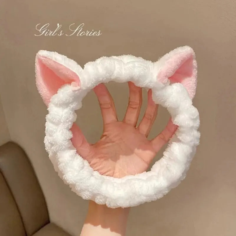 Cat Ear Coral Plush Hairband – Soft Wash / Makeup Headband, Girls’ Accessory