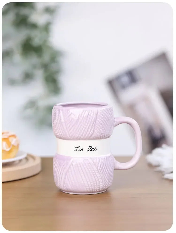 Wool Knit Pattern Coffee Mug – Ceramic Cosy Textured Cup for Hot Drinks