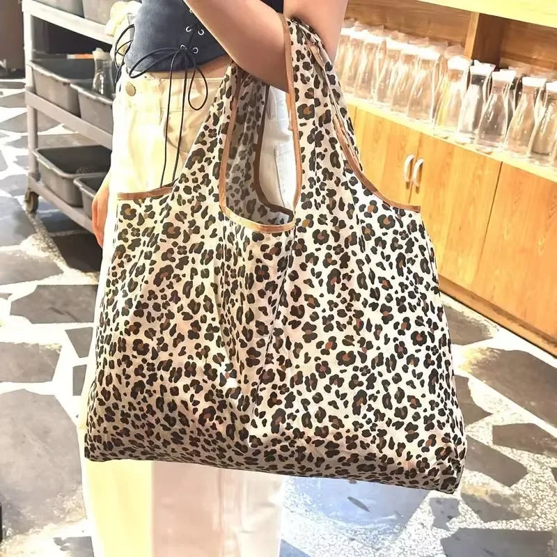 Large Capacity Leopard Print Foldable Shopping Tote – Women’s Hand Bag