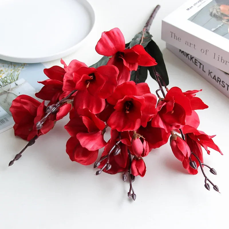 Artificial Magnolia Flower Bouquet – 5 Stems 20 Heads for Home & Wedding Décor