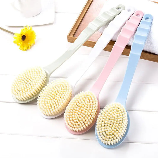 Long Handle Bath Brush – Soft Exfoliating Shower Brush in Beige, Green, Blue or Pink