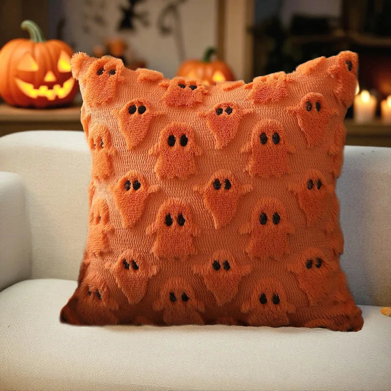 2pcs Ghost Throw Pillow Covers 45×45cm – Spooky Soft Faux Fur Décor