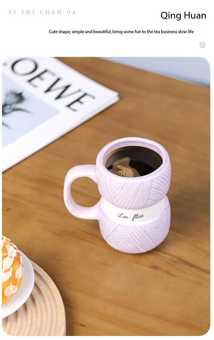 Wool Knit Pattern Coffee Mug – Ceramic Cosy Textured Cup for Hot Drinks