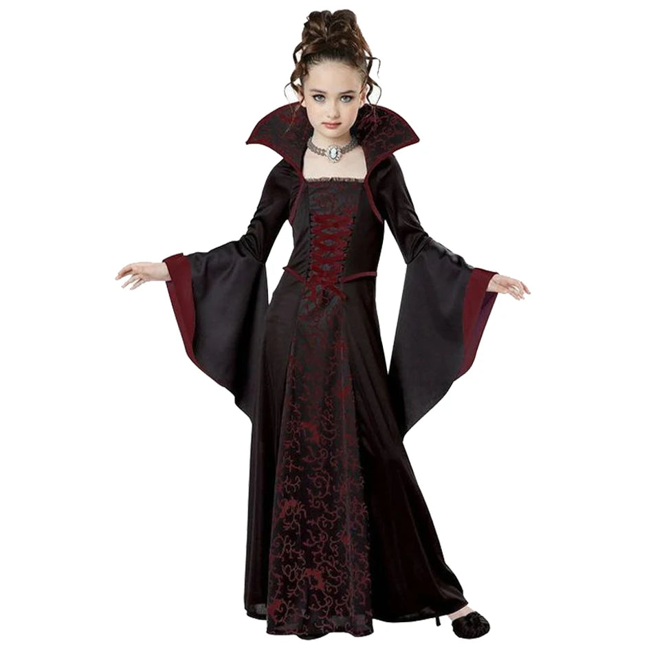Girls Halloween Ghost Bride Costume – Black Mesh Vampire Princess Halloween Dress