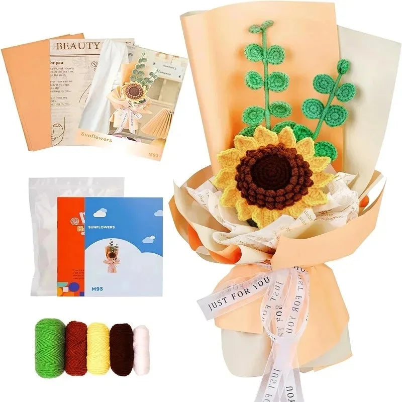Crochet Bouquet Flowers DIY Kit — Yarn, Hooks & Instructions for Beginners