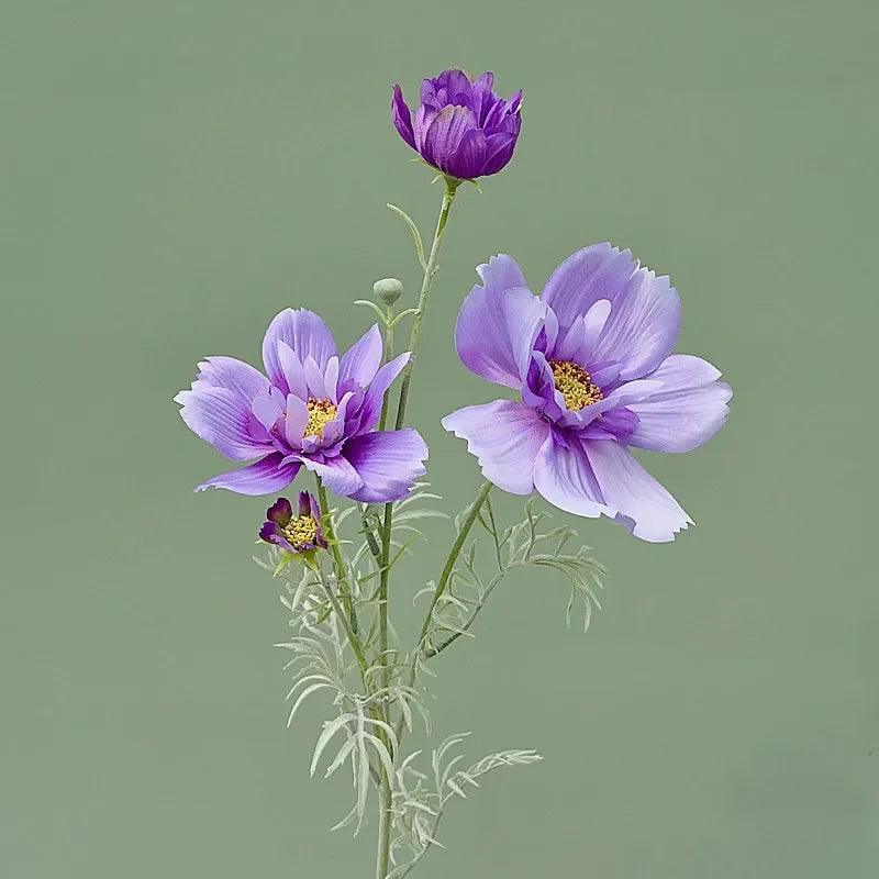 Artificial Cosmos Flower Branch – 4-Fork Stem for Home & Wedding Décor