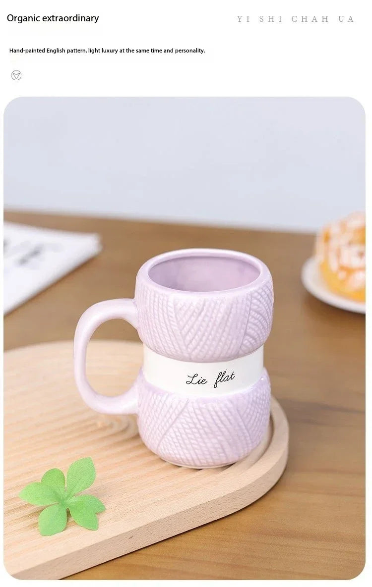 Wool Knit Pattern Coffee Mug – Ceramic Cosy Textured Cup for Hot Drinks