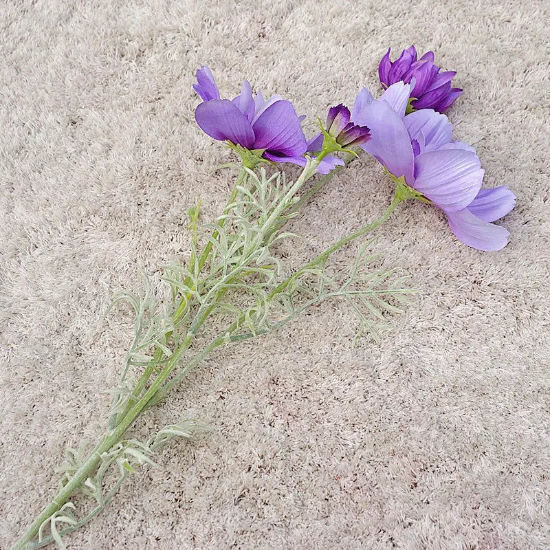Artificial Cosmos Flower Branch – 4-Fork Stem for Home & Wedding Décor