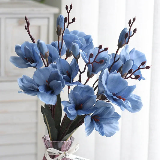 Artificial Magnolia Flower Bouquet – 5 Stems 20 Heads for Home & Wedding Décor