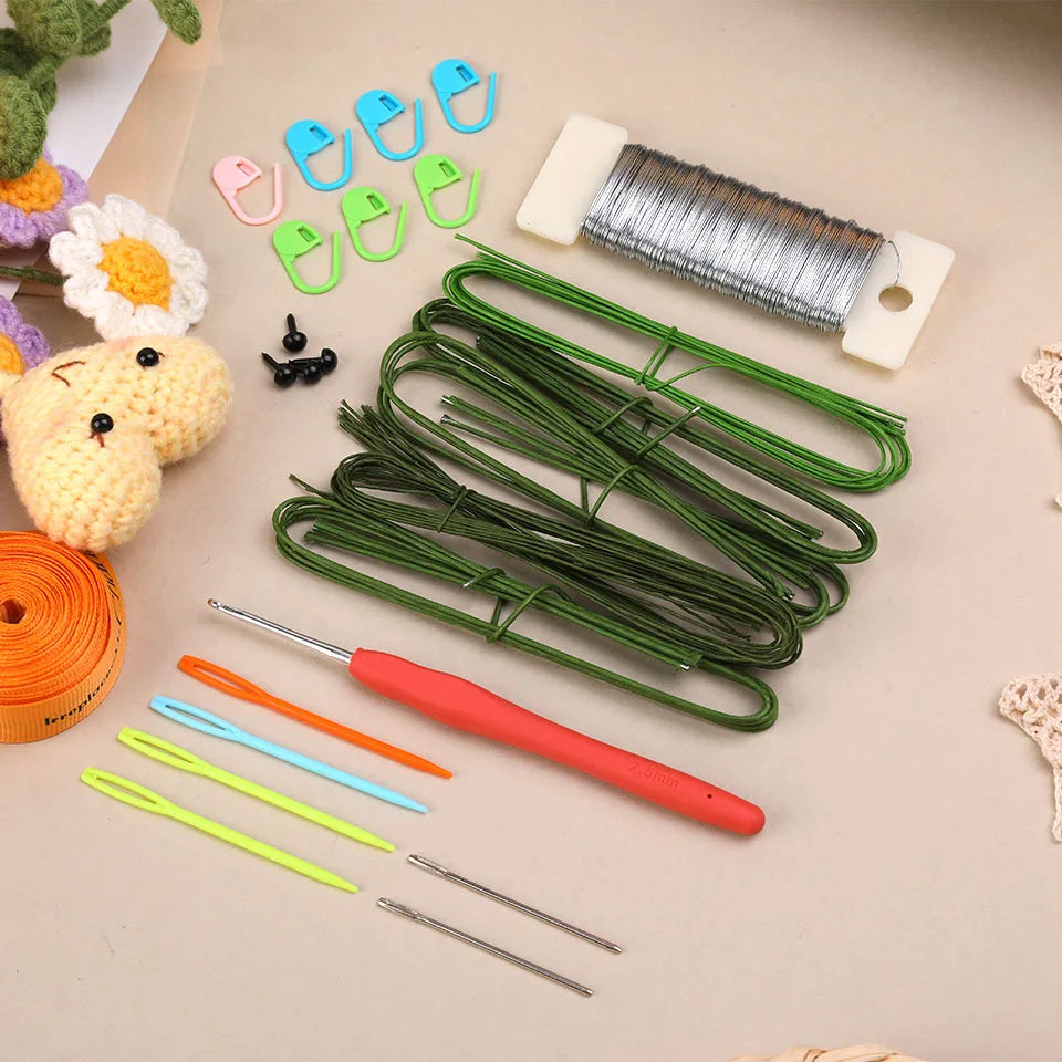 Crochet Bouquet Flowers DIY Kit — Yarn, Hooks & Instructions for Beginners