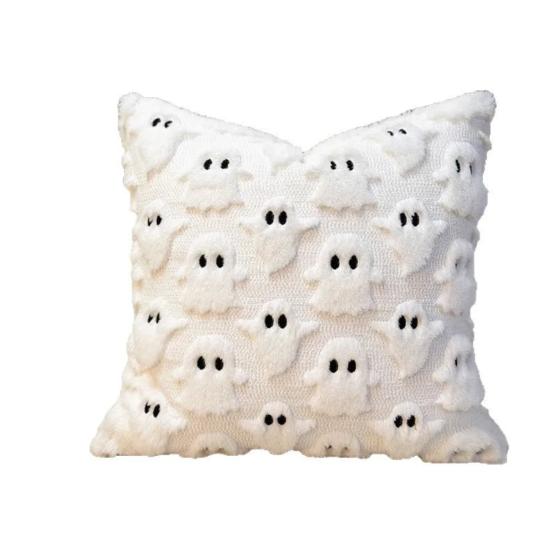 2pcs Ghost Throw Pillow Covers 45×45cm – Spooky Soft Faux Fur Décor