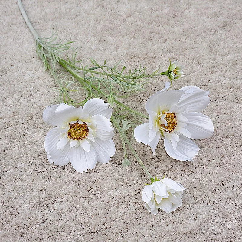 Artificial Cosmos Flower Branch – 4-Fork Stem for Home & Wedding Décor