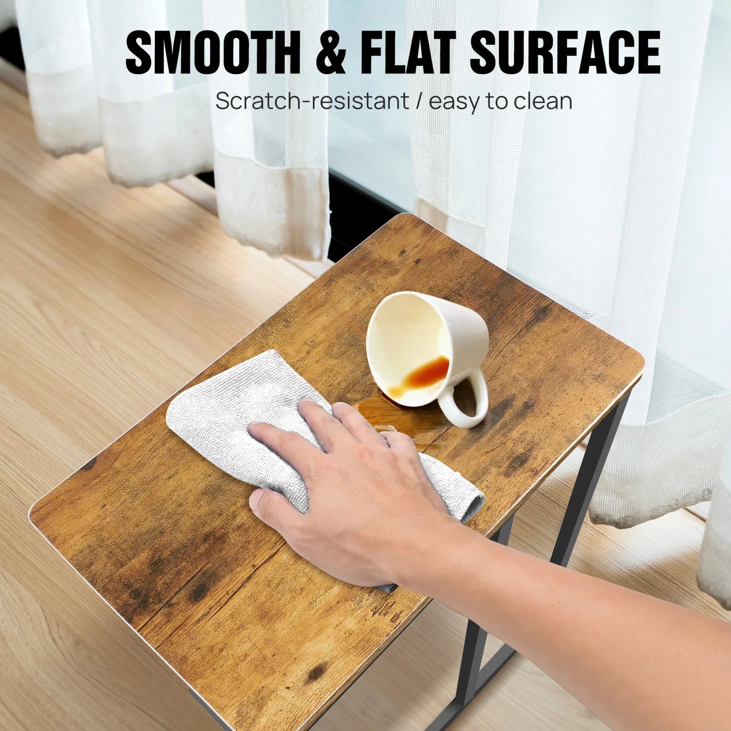 C-Shaped Side Table Laptop Sofa Table – Small Corner Coffee/Bedside Snack Table for Living Room