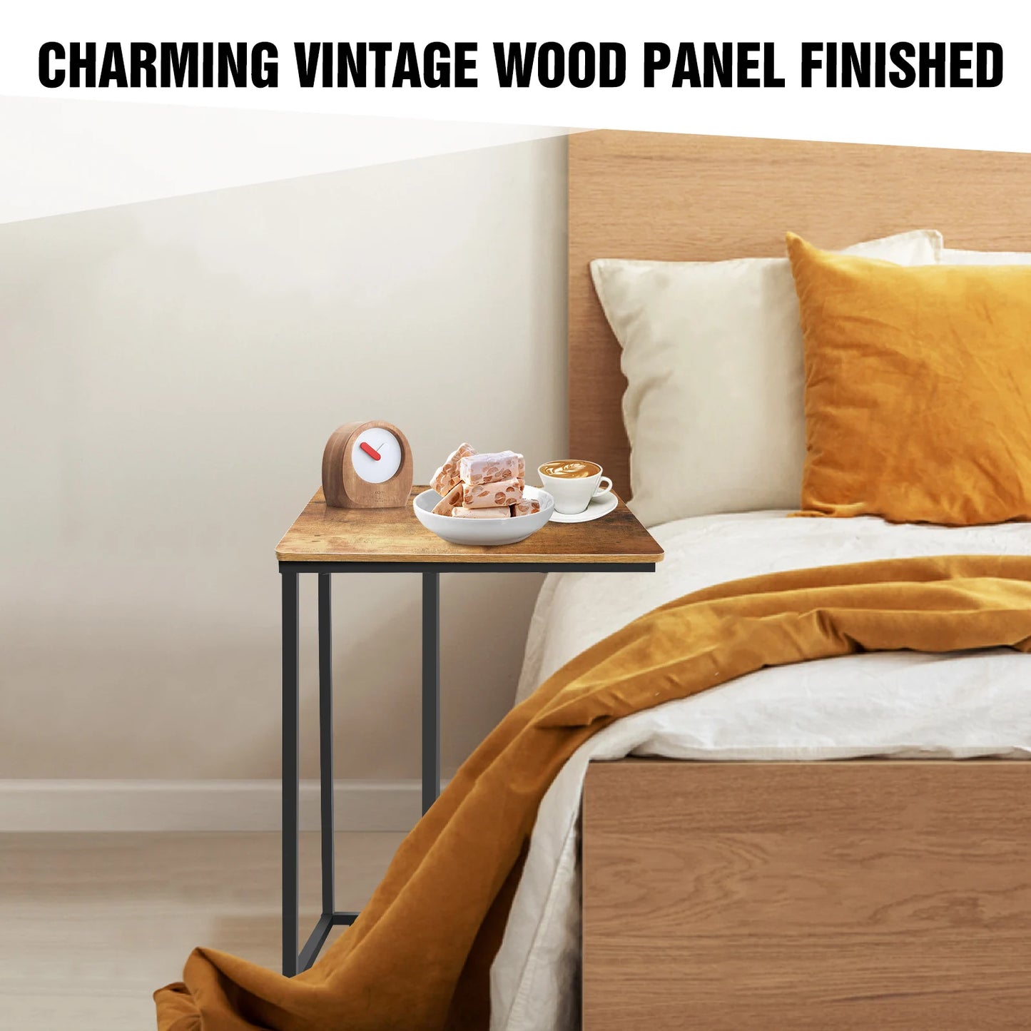 C-Shaped Side Table Laptop Sofa Table – Small Corner Coffee/Bedside Snack Table for Living Room