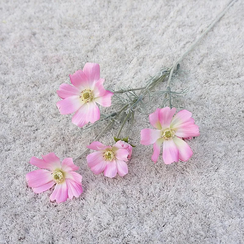 Artificial Cosmos Flower Branch – 4-Fork Stem for Home & Wedding Décor